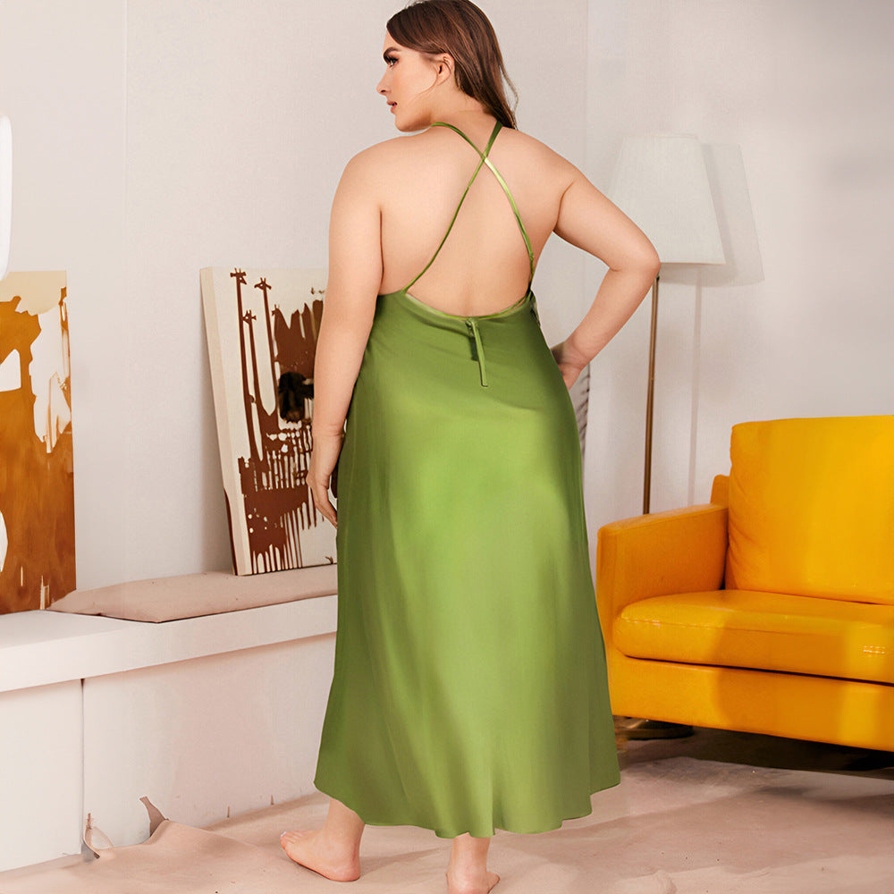 Women's Solid Color Strapless Backless Sexy Nightgown Homewear