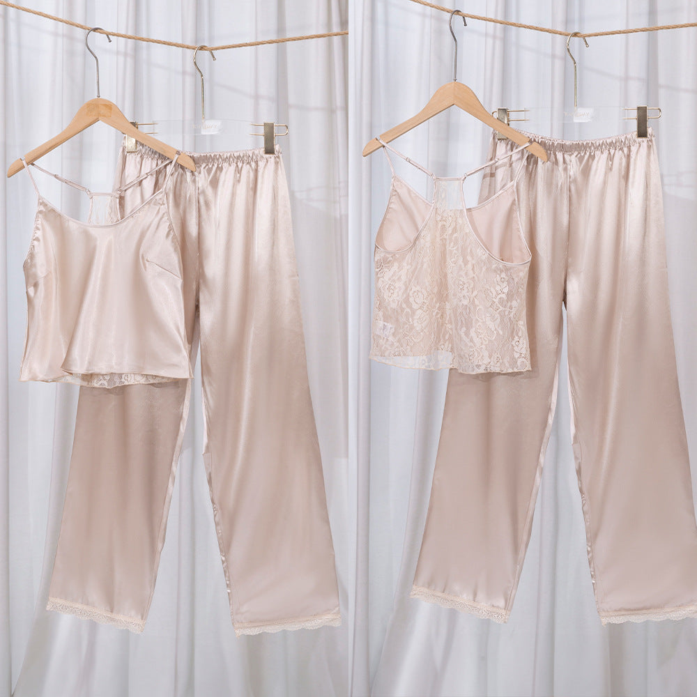 European and American Pajamas Women's Strap Long Pants Sexy Homewear Set