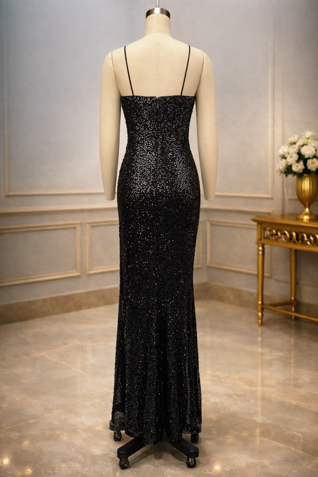 Spring and Summer New Women's Off-the-Shoulder Sequined Sexy Evening Dress Halter Sequined Sleeveless Party Dress Long Skirt