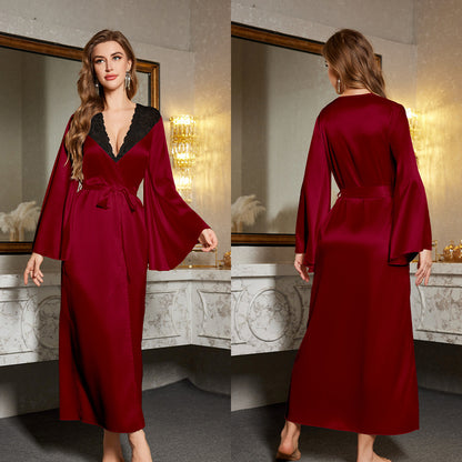 Sexy Women's Summer Long Bathrobe Lace Sleepwear Homewear
