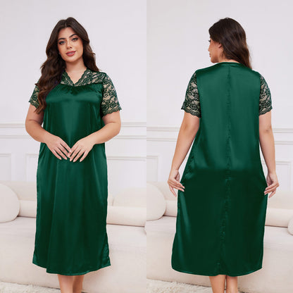 Women's Spring and Summer Short Sleeve Long Nightgown Loose Homewear
