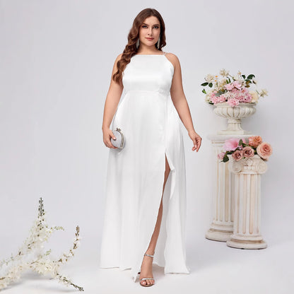 Elegant Plus Size Dress with Slit, Evening Gown, Lightweight Wedding Style, Shimmering Formal Dress