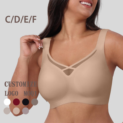 Plus Size Women's Bra with Large Cup Gathered, Breathable Mesh Customization