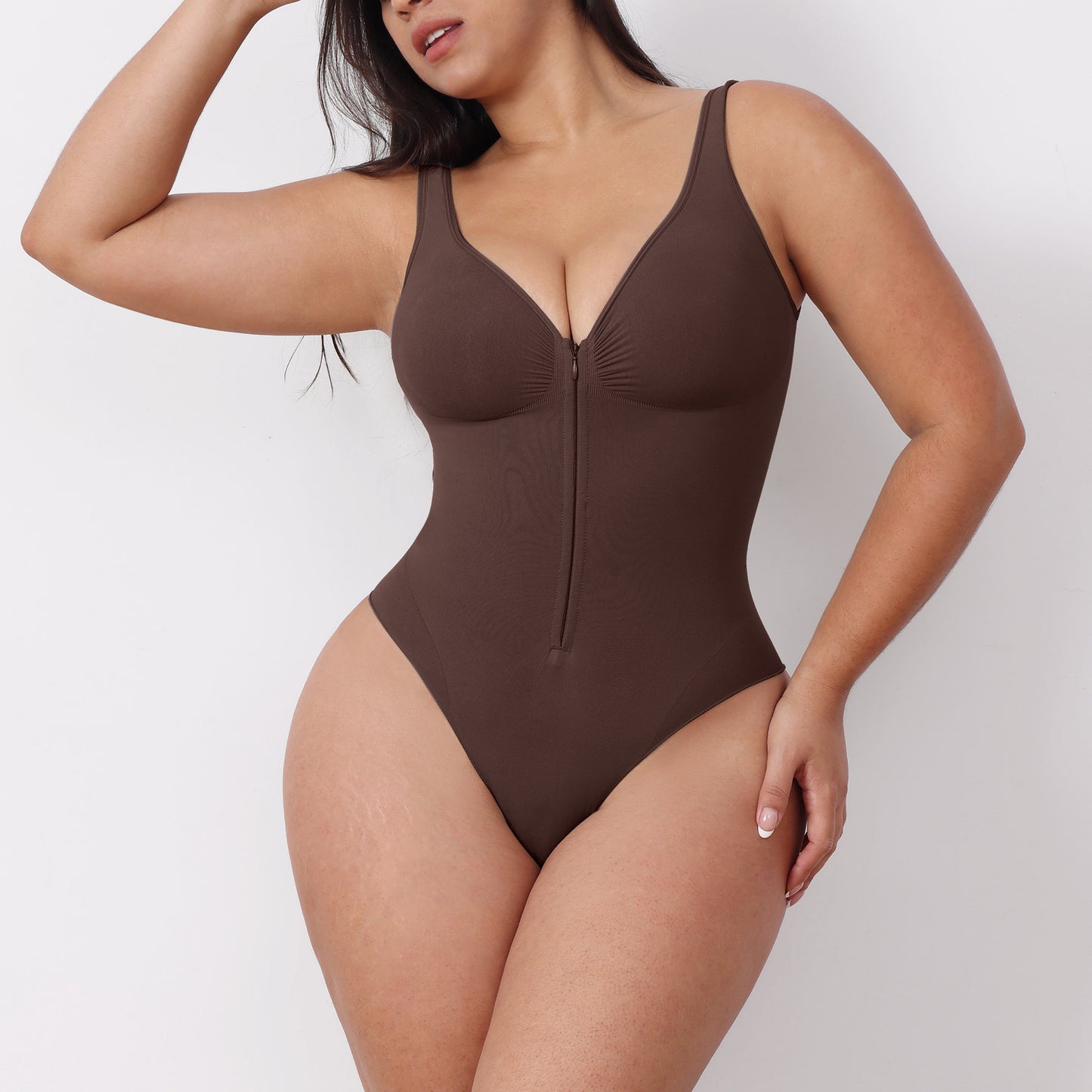 Support Strapless Bodysuit Zipper Back Thigh-Lifting Shaping Bodysuit