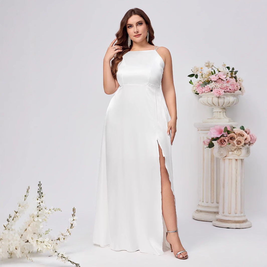 Elegant Plus Size Dress with Slit, Evening Gown, Lightweight Wedding Style, Shimmering Formal Dress