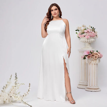 Elegant Plus Size Dress with Slit, Evening Gown, Lightweight Wedding Style, Shimmering Formal Dress