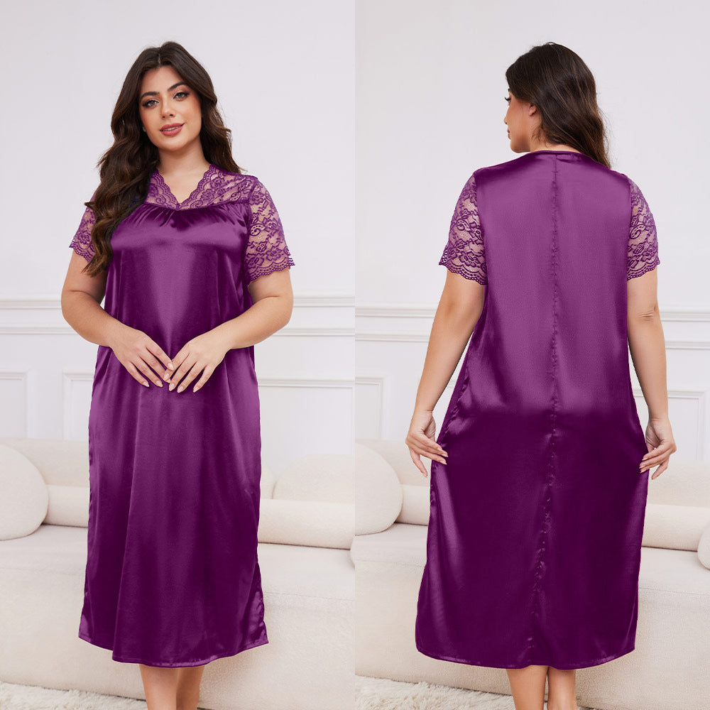 Women's Spring and Summer Short Sleeve Long Nightgown Loose Homewear