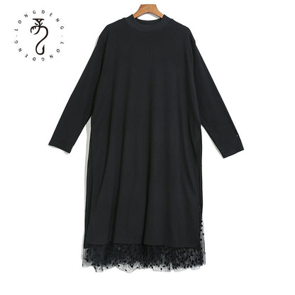 Plus Size Women's New Mesh Dress Trendy Personality Plus Size Fake Two-Piece Midi Skirt