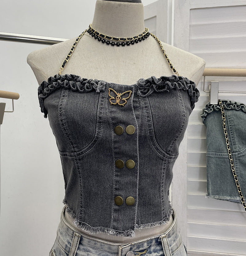 Cowboy tank top with buckle and strapless top