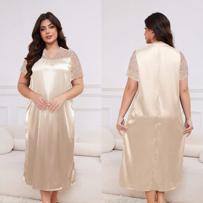 Women's Spring and Summer Short Sleeve Long Nightgown Loose Homewear