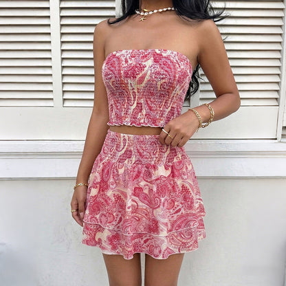 Sleeveless strapless skirt set