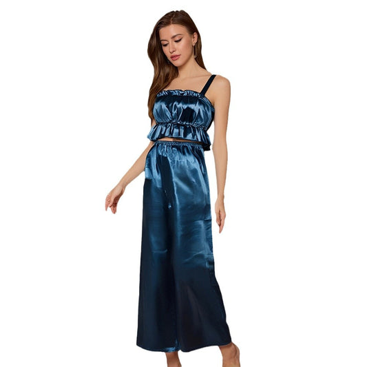 Sexy  Strap Long Pants Set Pajamas for Women Homewear