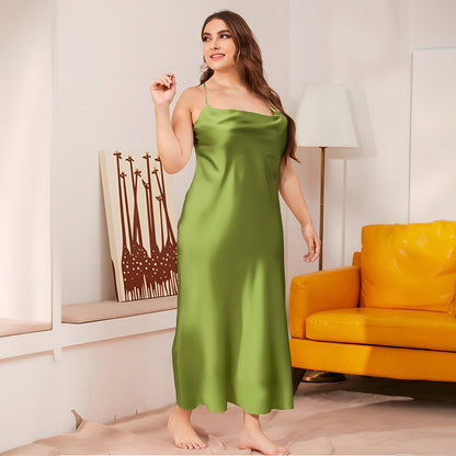 Women's Solid Color Strapless Backless Sexy  Nightgown Homewear