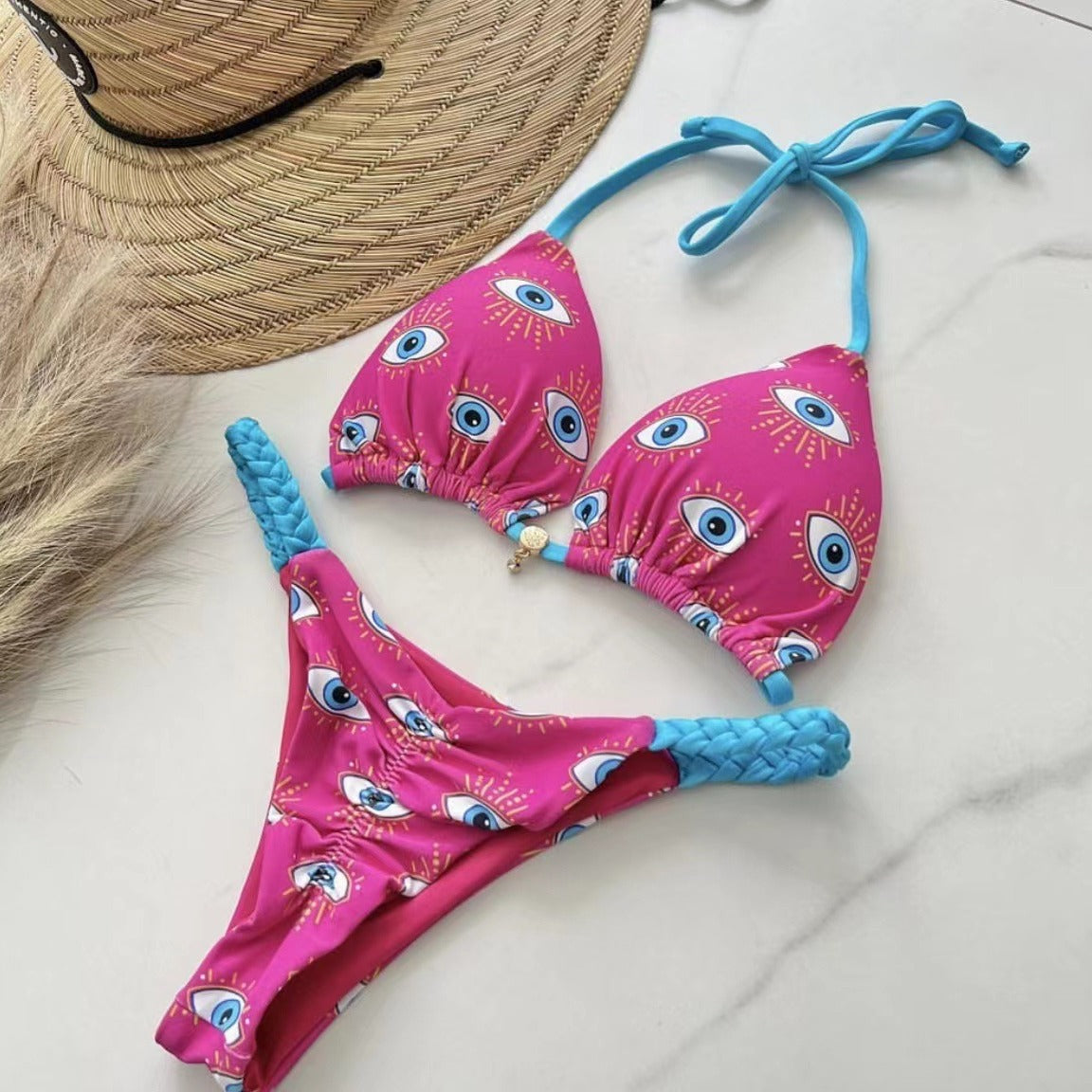 Bikini suit with split piece braided rope bikini swimsuit for women