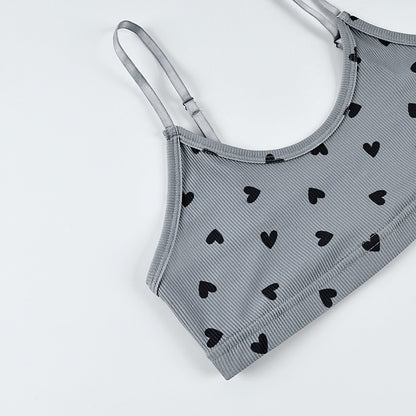 Knitted Heart Print Fashion Strap Sleepwear Set for Women