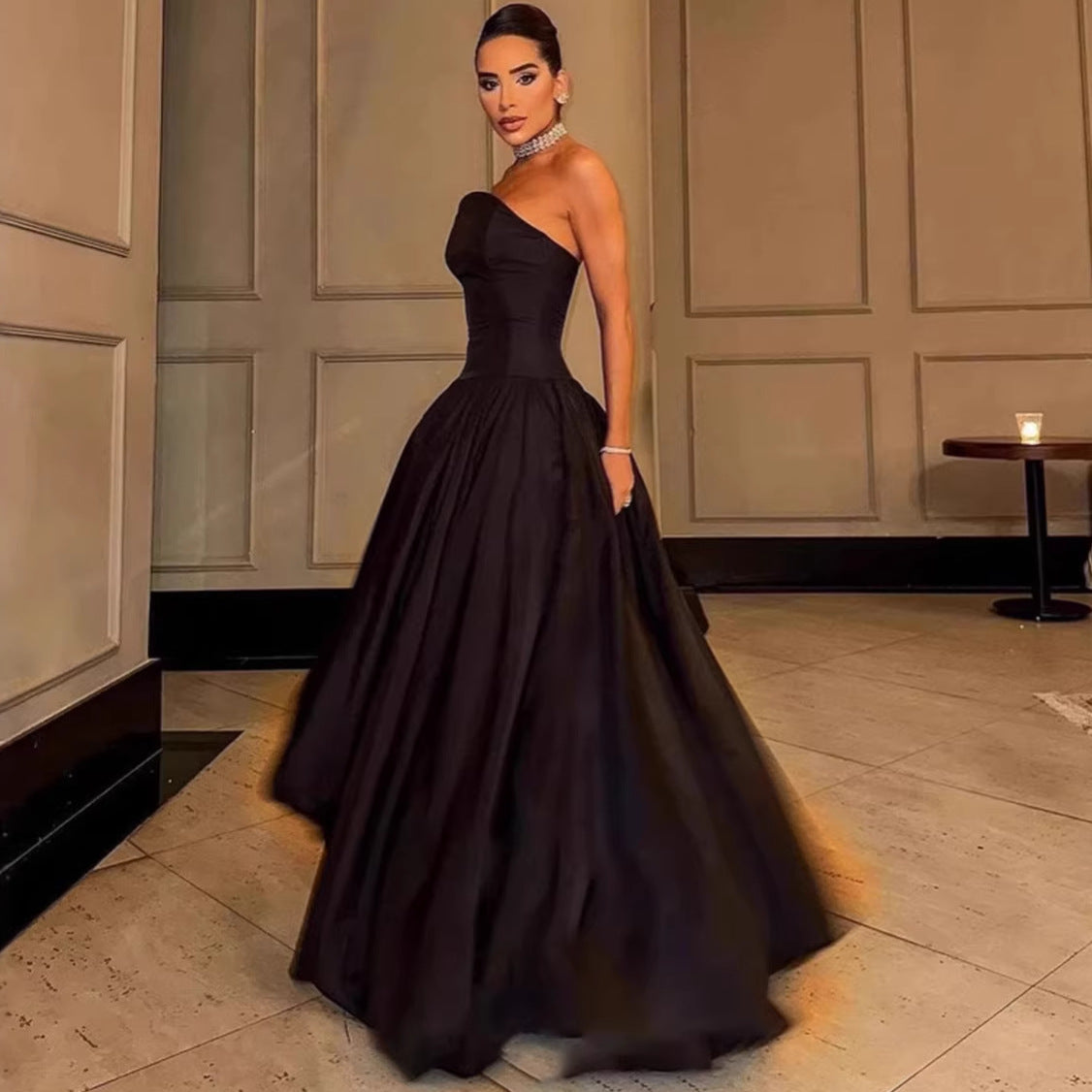 Sleeveless Dress Women Sexy Backless Pure Color Elegant Strapless