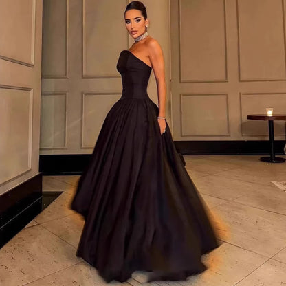 Sleeveless Dress Women Sexy Backless Pure Color Elegant Strapless