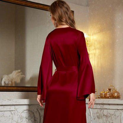 Sexy Women's Summer Long Bathrobe Lace Sleepwear Homewear