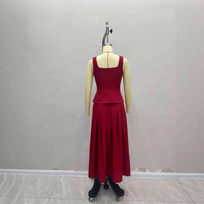 Sleeveless vest half skirt large umbrella slit skirt set