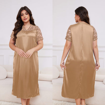 Women's Spring and Summer Short Sleeve Long Nightgown Loose Homewear