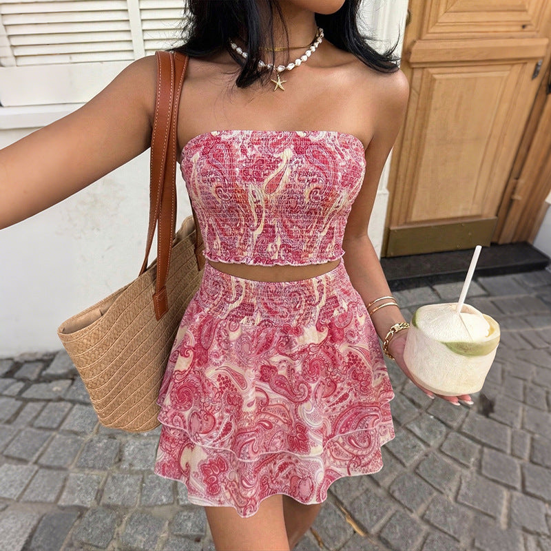 Sleeveless strapless skirt set