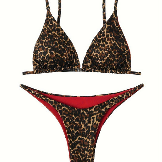 Swimsuit Set: Sexy Leopard Print Bikini Swimwear Three-Piece Fashion Swimwear Set