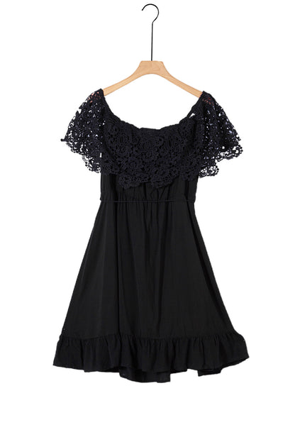 Black Off-the-shoulder Lace Sleeves Plus size Dress