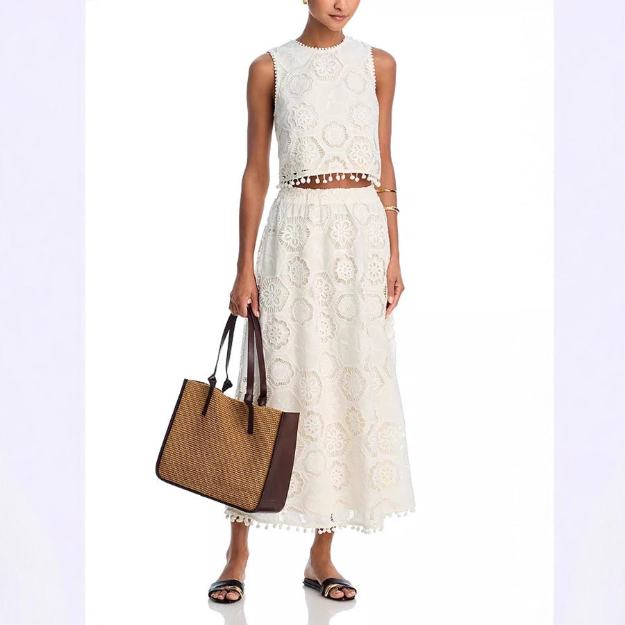 Sleeveless Embroidered Skirt Set