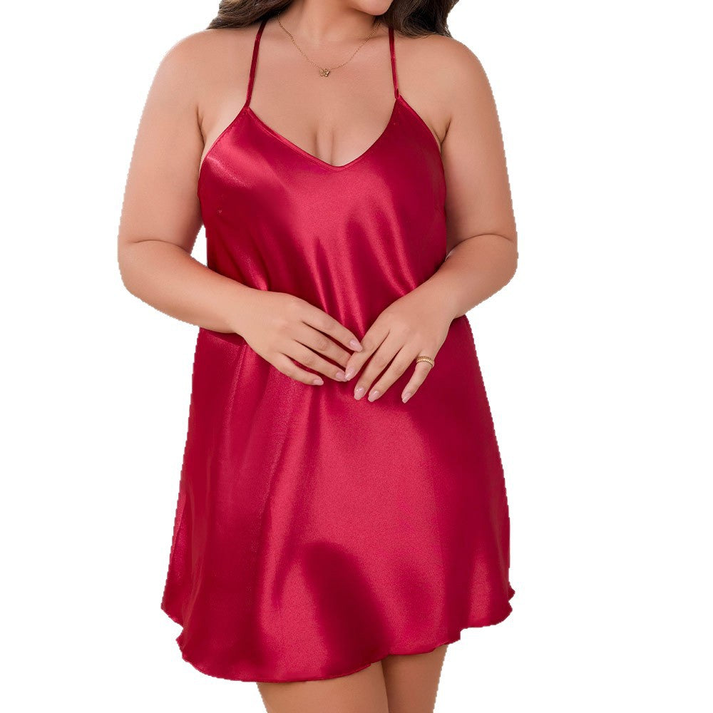 Lace Sexy  Plus Size Women's Short Strap Nightdress Homewear