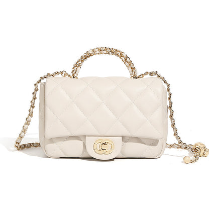 Metal chain diamond grid handbag
