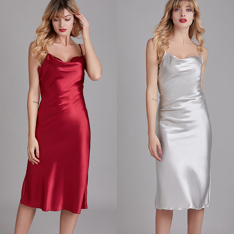 Elegant Nightgown with Swing Collar for Women Summer Thin Sleep Dress Homewear