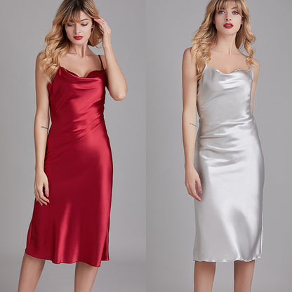 Elegant Nightgown with Swing Collar for Women Summer Thin Sleep Dress Homewear