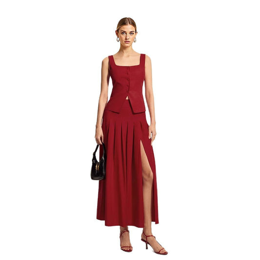 Sleeveless vest half skirt large umbrella slit skirt set