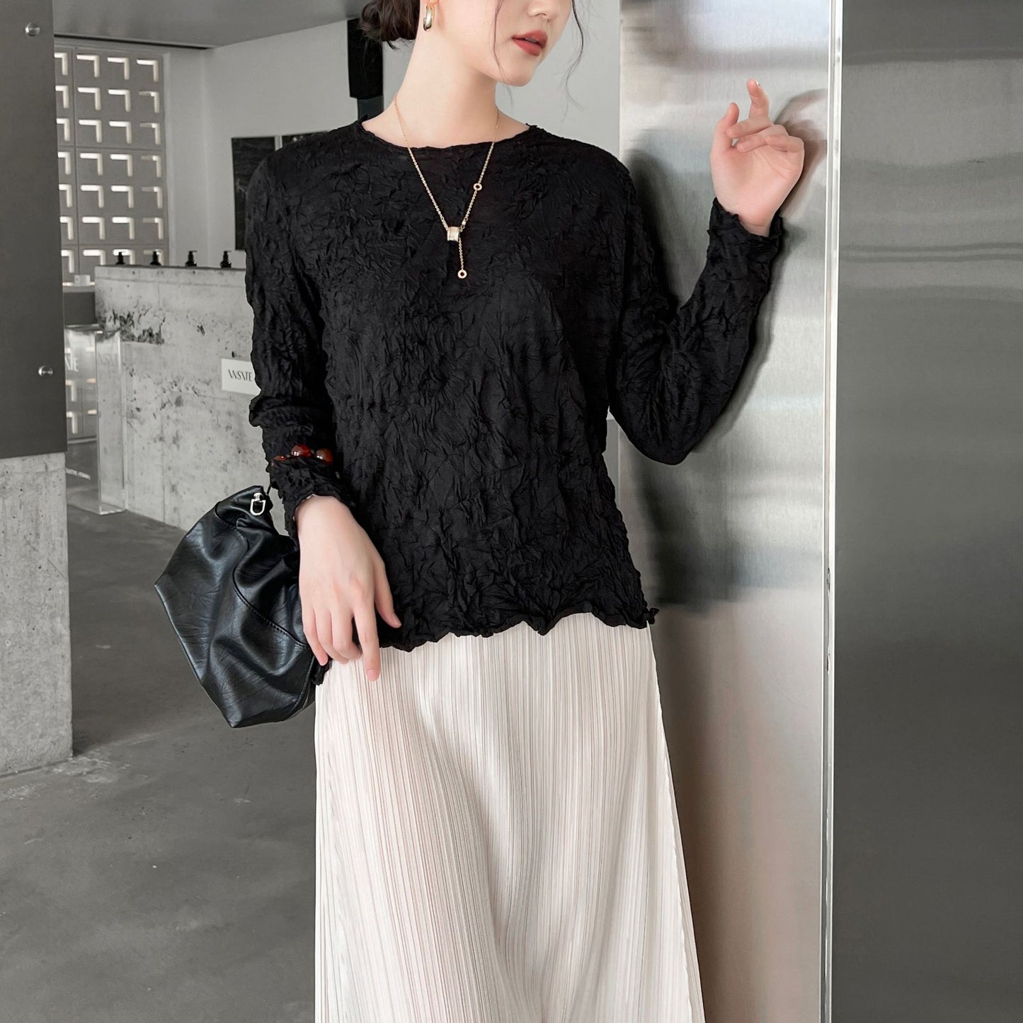 Pleated Soft Fabric Fashion Top with Irregular Ruffles, Versatile for Layering or Wearing Alone