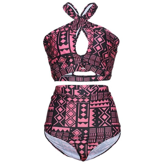 Plus Size Swimwear High Waist Swimsuit High Neck Bikini 2017 Cross Bikinis Women Swimsuit Top Bathing suit female swimwear 5XL