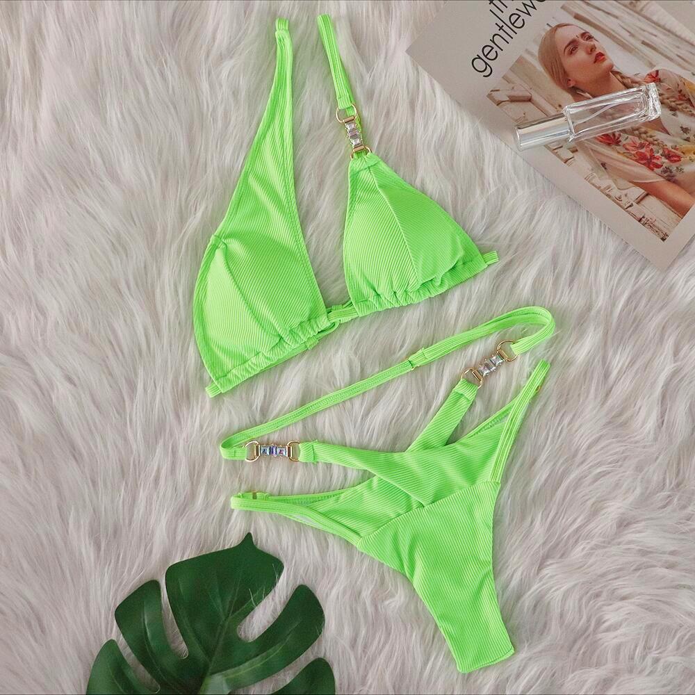 Bikini Set Women Sexy Crystal Diamond Stripe Tied Two-Piece Swimwear European and American Style Luxury Swimwear