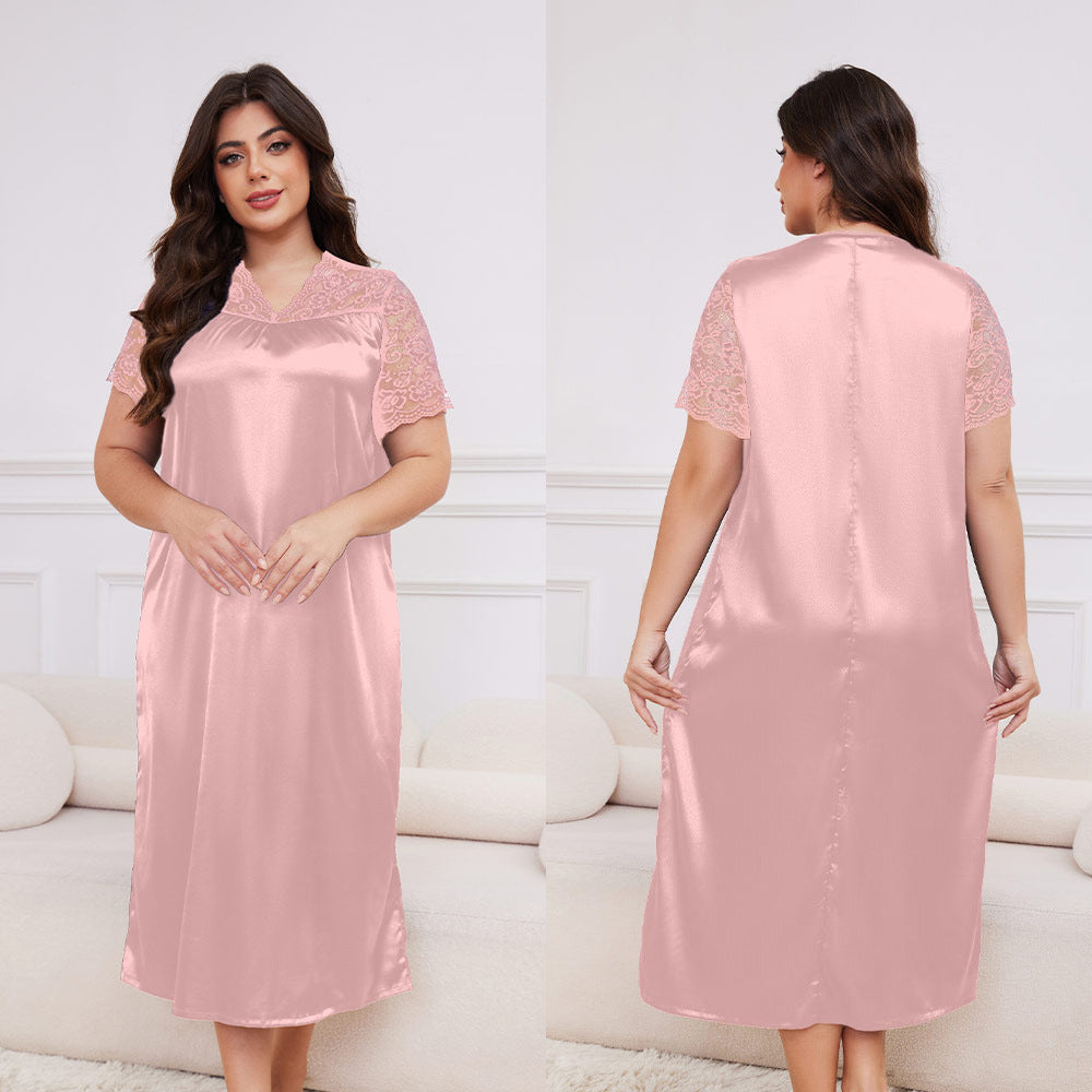 Women's Spring and Summer Short Sleeve Long Nightgown Loose Homewear