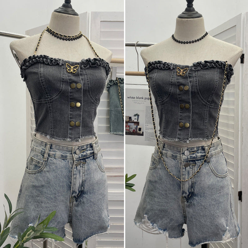 Cowboy tank top with buckle and strapless top