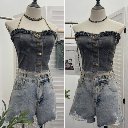 Cowboy tank top with buckle and strapless top
