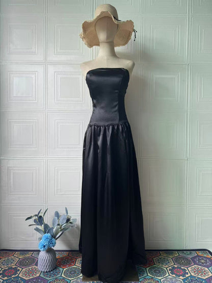 Sleeveless Dress Women Sexy Backless Pure Color Elegant Strapless