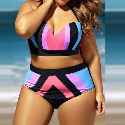 Plus Size Push Up women swimsuit bikini set Large size rainbow color high waist lady swimming suit bath shower wear bikini