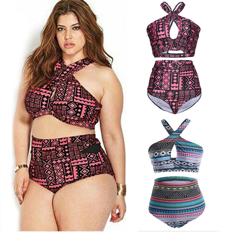 Plus Size Swimwear High Waist Swimsuit High Neck Bikini 2017 Cross Bikinis Women Swimsuit Top Bathing suit female swimwear 5XL