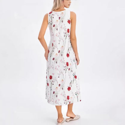 Summer Sleeveless Round Neck Printed Long Casual Vacation Versatile Dress