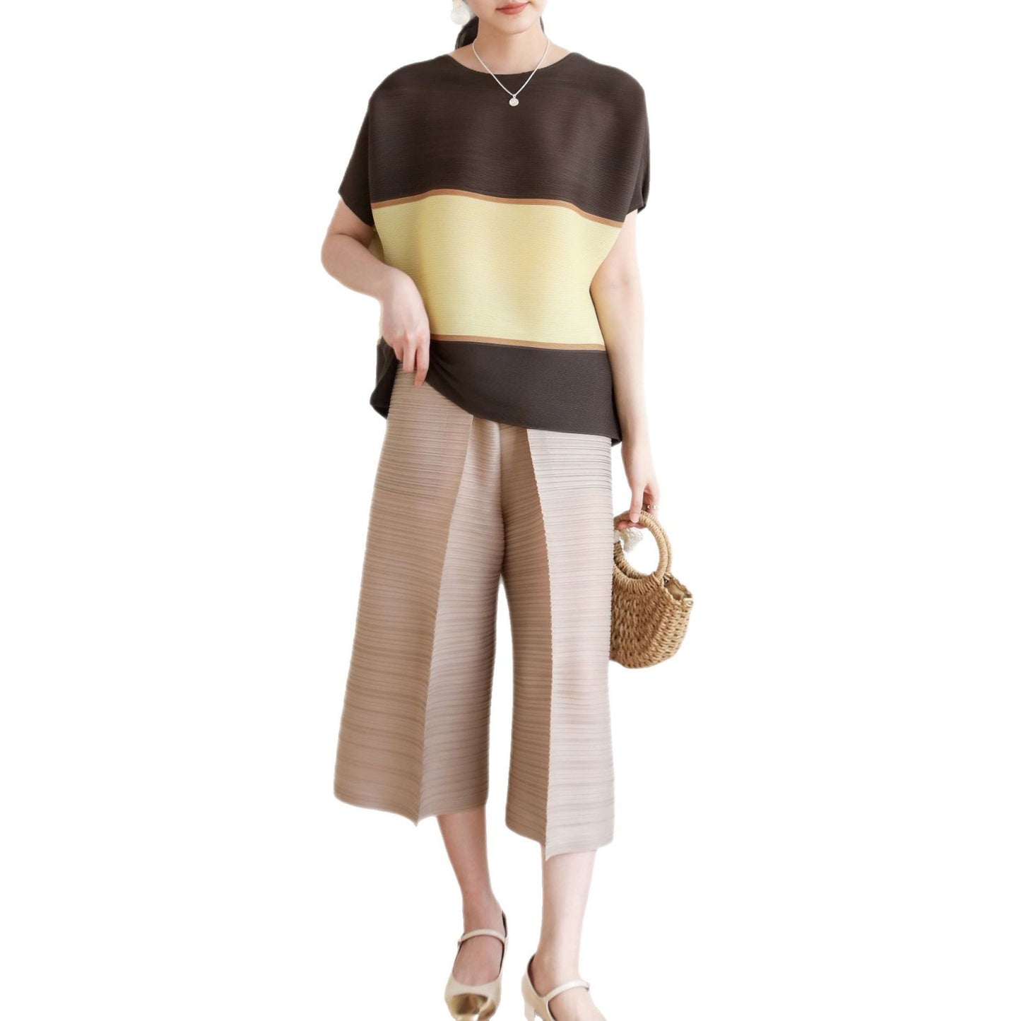 High-end Pleated Fashion Spliced Casual Irregular Plus Size Loose T-shir
