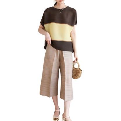 High-end Pleated Fashion Spliced Casual Irregular Plus Size Loose T-shir
