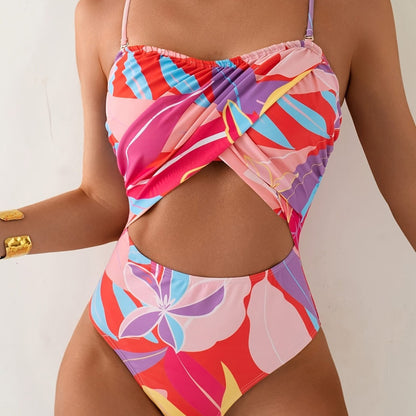 Umbilical slimming overlapping one-piece swimsuit