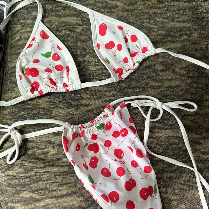 Summer lingerie bra set seductive cherry cute three point set