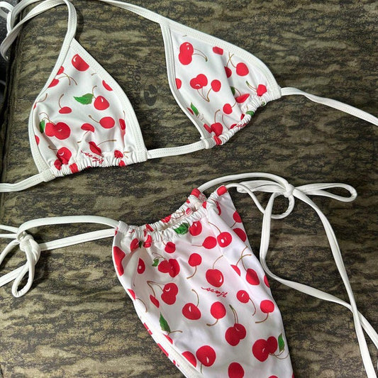 Summer lingerie bra set seductive cherry cute three point set