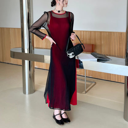 Pleated Elegant Net Sleeveless Two-Piece Dress Set