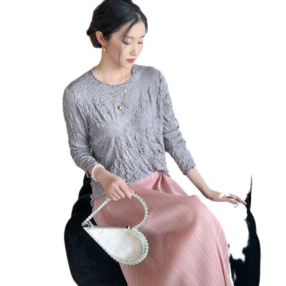 Pleated Soft Fabric Fashion Top with Irregular Ruffles, Versatile for Layering or Wearing Alone